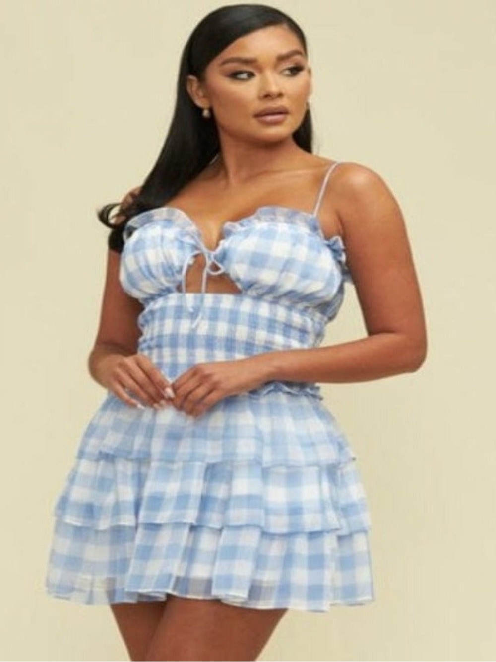 Gingham Ruffle Tier Dress size L